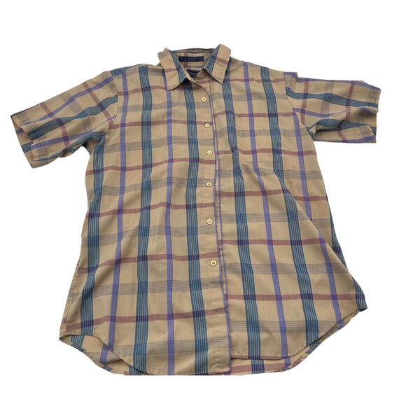 Levis Vintage Men's Beige & Blue Plaid Short-Sleeve Button-Up Shirt Size XL - Picture 1 of 6
